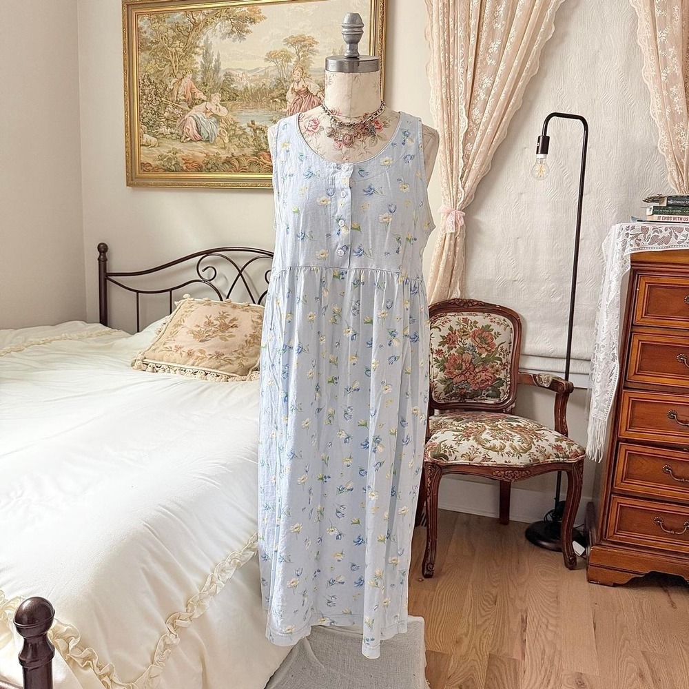 Blue Floral Dress 90s Bali Studio
